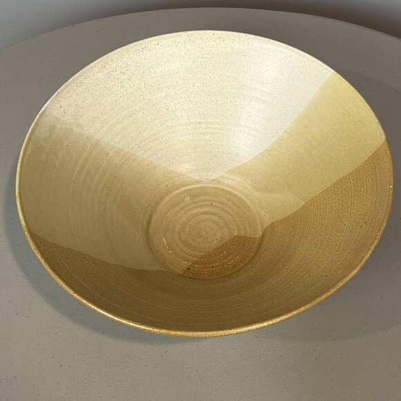 Speckled Brown and Tan Pottery Bowl 11.5" Diameter Rustic Handmade Stamped - Picture 1 of 15